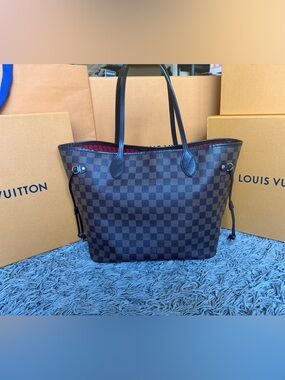 Louis Vuitton Damier Ebene Neverfull Tote with Red Interior